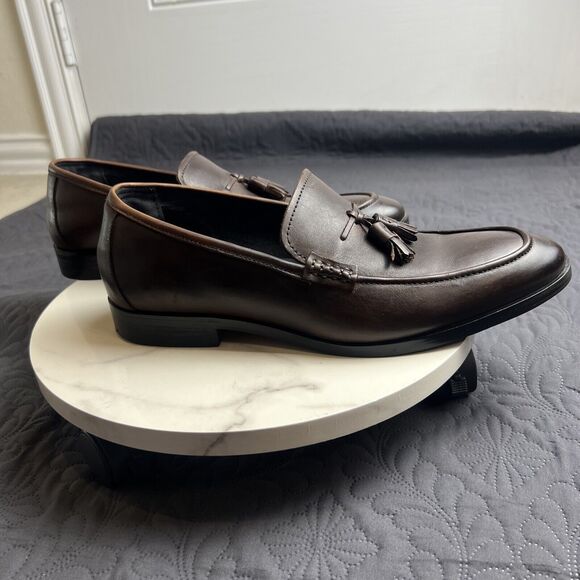 ALFANI Declan Loafer w/Tassels Brown Leather 9M Pre-Owned Old Money Work Casual